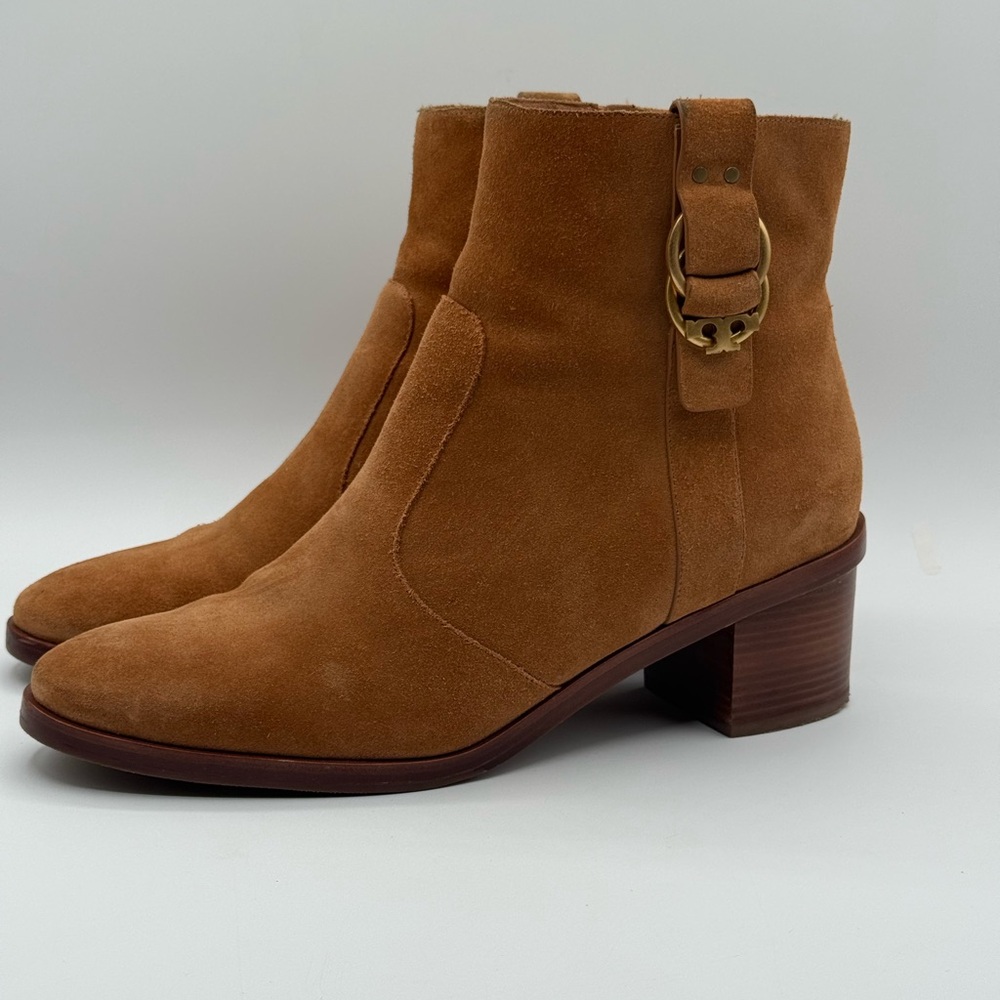 Tory Burch Marsden Tan Suede Booties | Classic Ankle Boots with Block Heel SZ 10 - Picture 7 of 16